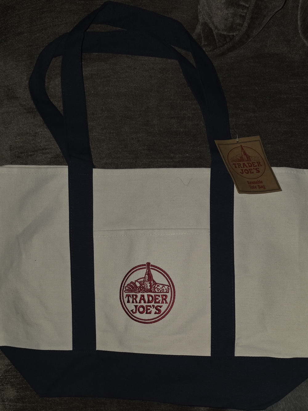 Trader Joe's - Navy and Cream Canvas Tote Bag